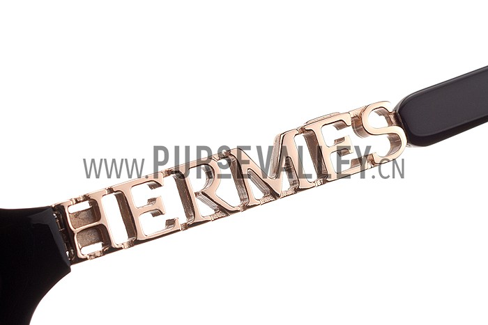 Hermes Large Oversized Black Frame Sunglasses with Metallic Logo 308101