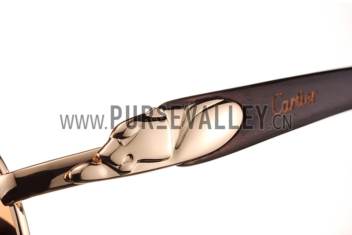 Cartier Panthere Detail Gold Frame Brown Lenses Sunglasses 308131