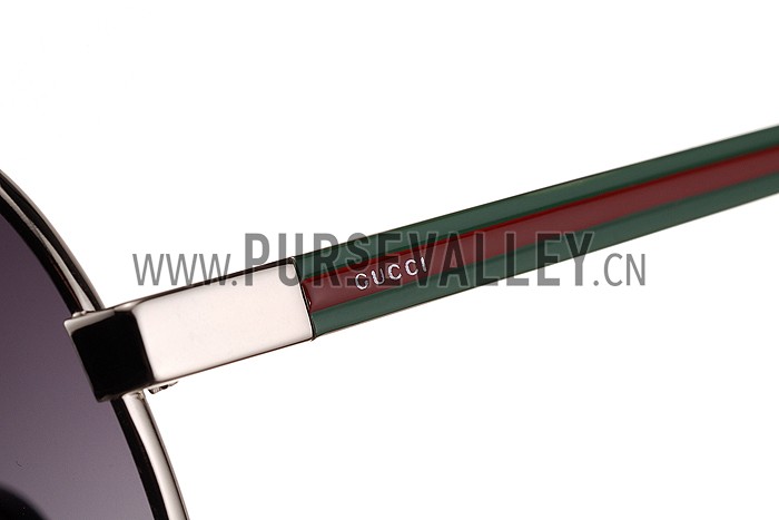 Gucci Aviator Web Detail Silver Temple Grey Lenses Sunglasses 308142