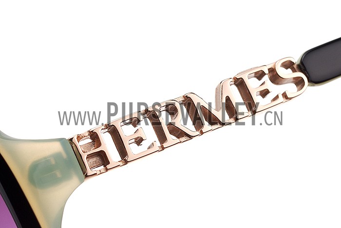 Hermes Large Oversized Green Frame Sunglasses with Metallic Logo 308104