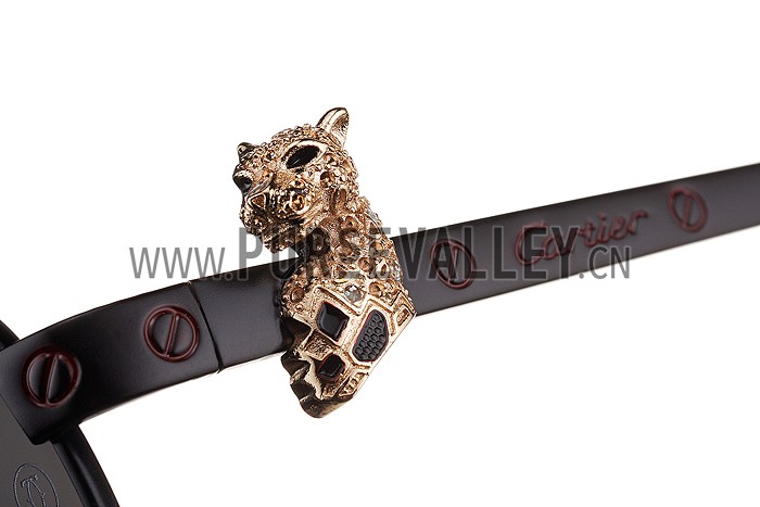 Cartier Screw And Panthere Decor Black Frames Black Lenses Sunglasses 308134