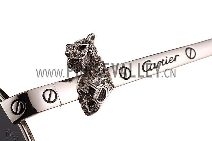 Cartier Screw And Panthere Decor Silver Frames Black Lenses Sunglasses 308136