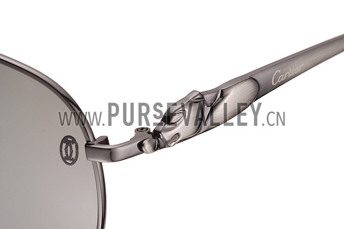 Cartier Panthere Aviator Chrome Frame Grey Lenses Sunglasses 308184