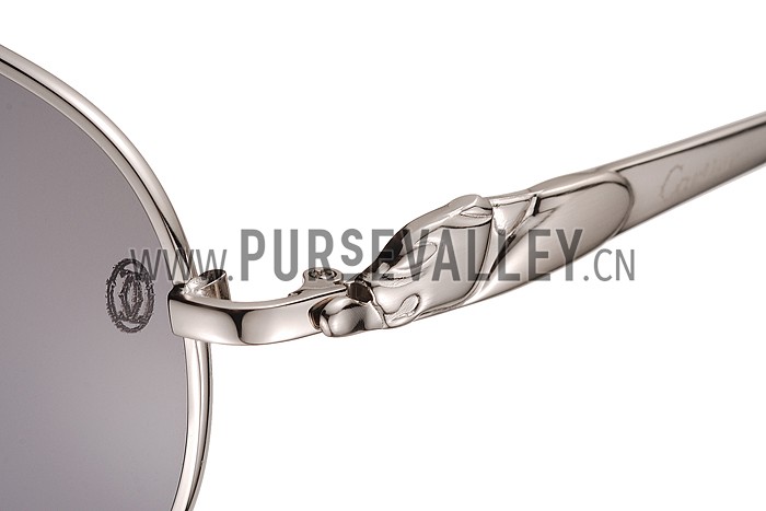 Cartier Panthere Aviator Silver Frame Light Grey Lenses Sunglasses 308187