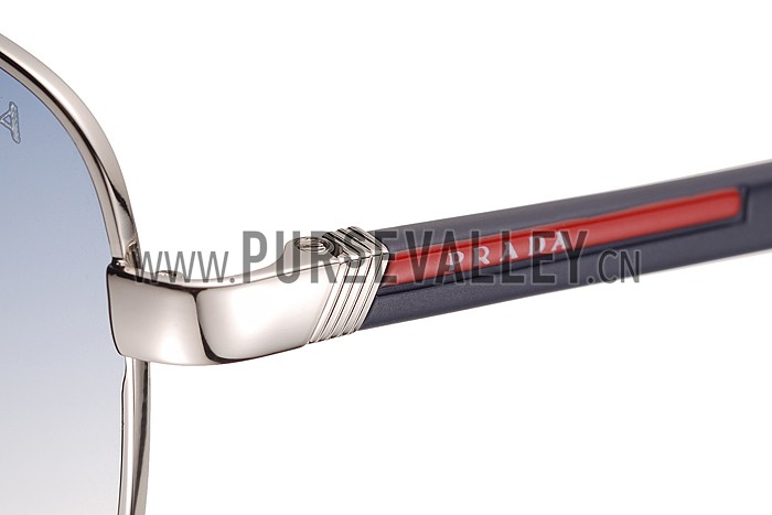 Prada Square Linea Rossa Logo Silver Frame Sunglasses 308221