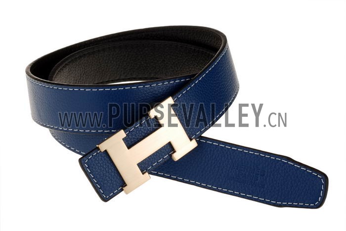 Hermes Blue Belt with Golden H Buckle