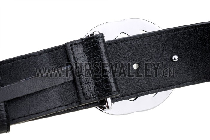 Gucci Replica Black Leather Trim Green Red Signature Web Interlocking Silver G Buckle Belt