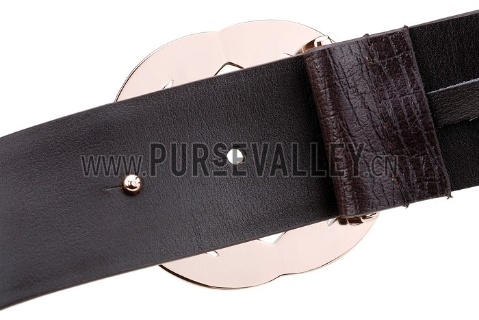 Gucci Replica Brown Leather Trim Interlocking Brass G Buckle Monogram Belt