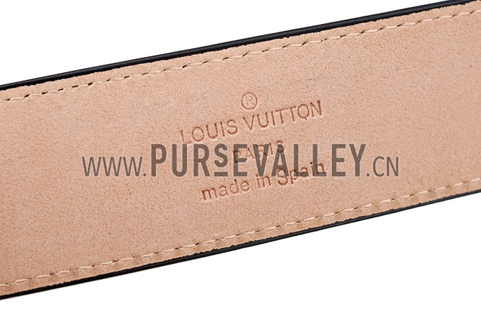 Louis Vuitton Replica Black Ruthanium Finished Logo Buckle Louis Vuitton Graphite Leather Belt