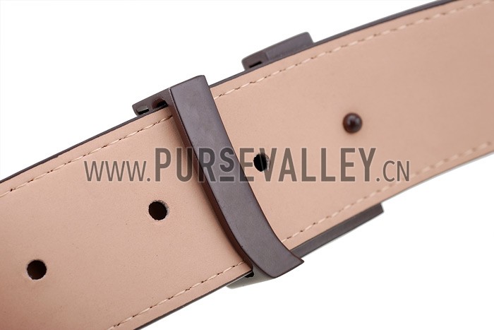 Louis Vuitton Replica Brown Ruthenium Finished Logo Buckle Louis Vuitton Damier Canvas Leather Belt