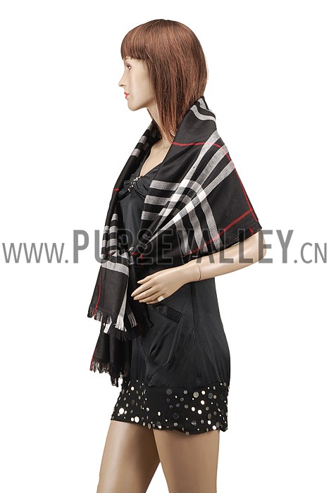 Burberry Check Black And Red Scarf 607957