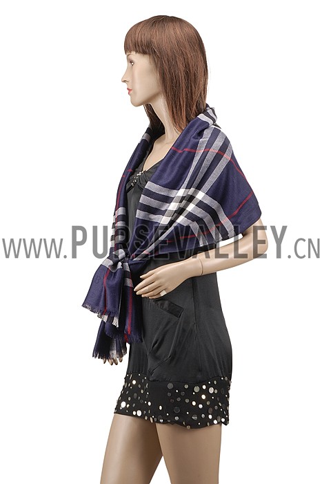 Burberry Check Dark Blue And Red Scarf 607959