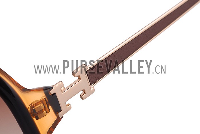 Hermes H Logo Leather Brown Sunglasses 307847