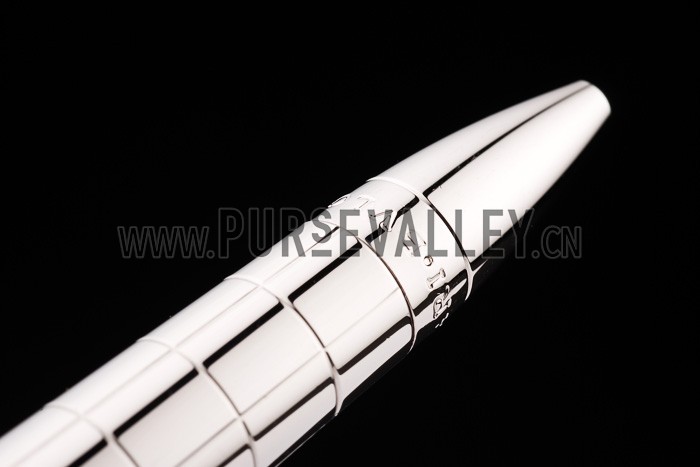 Bvlgari Vertical Grooved Cutwork Pattern Silver Ballpoint Pen With Bvlgari Engraving