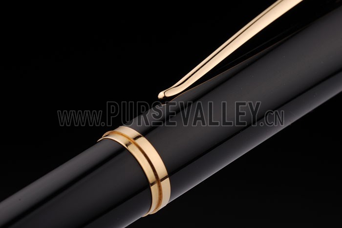 Bvlgari Gold Rimmed Black Ballpoint Pen With Bvlgari Engraved Cap