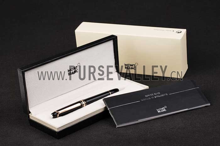 MontBlanc Gold Trimmed Black Enamel Fountain Pen With MB Engraving
