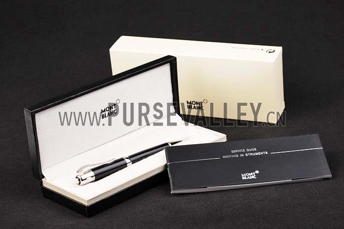 MontBlanc Silver Tipped And Rimmed Black Enamel Ballpoint Pen With MB Engraving