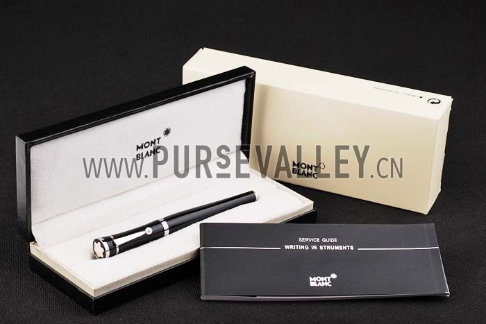 MontBlanc Silver Trimmed Black Ballpoint Pen With MB Engraved Cap