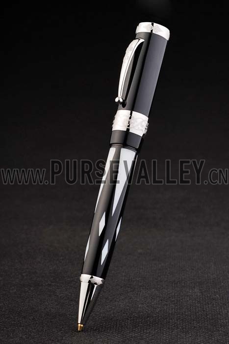 MontBlanc Black And Silver Design Ballpoint Pen With MB Engraving