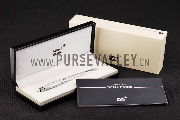 MontBlanc Basket Weave Pattern Silver Ballpoint Pen With Bvlgari Engraved Cap