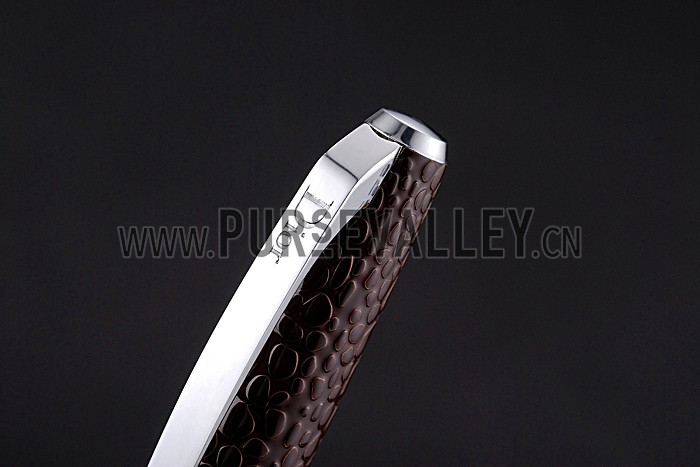 Christian Dior Silver Rimmed Fully Embossed Brown Ballpoint Pen 622731