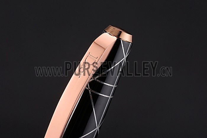 Christian Dior Gold Rimmed Silver Pattern Black Ballpoint Pen 622733