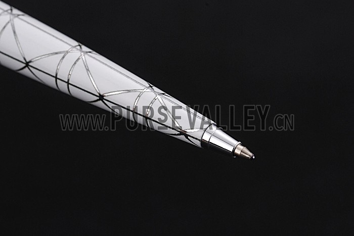 Christian Dior Silver Rimmed Silver Pattern White Ballpoint Pen 622734