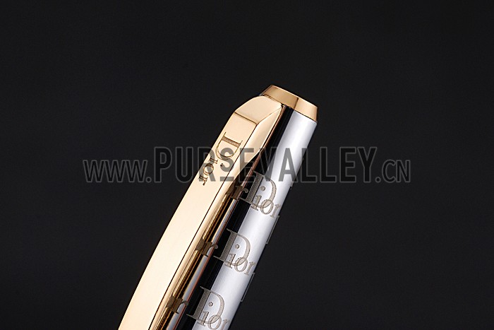 Christian Dior Gold Rimmed Fully Monogramed Silver Ballpoint Pen 622738