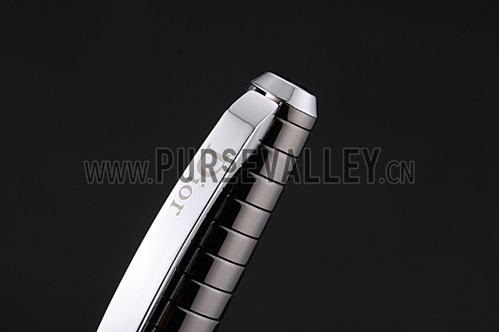Christian Dior Silver Rimmed Horizontally Grooved Dark Grey Ballpoint Pen 622742