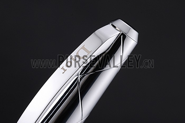 Christian Dior Pattern Grooved Silver Ballpoint Pen 622744