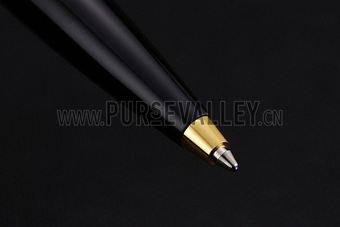 Cartier Gold Rimmed Gold Grooved Upper Body Black Ballpoint Pen 622765