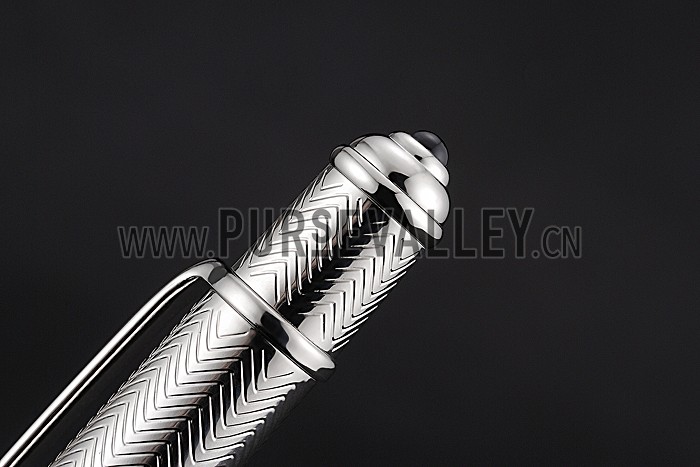 Cartier Silver Rimmed Silver Wave Pattern Upper Body Black Ballpoint Pen 622768