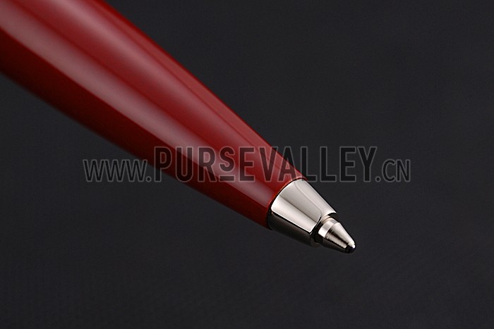 Cartier Silver Rimmed Silver Wave Pattern Upper Body Red Ballpoint Pen 622769