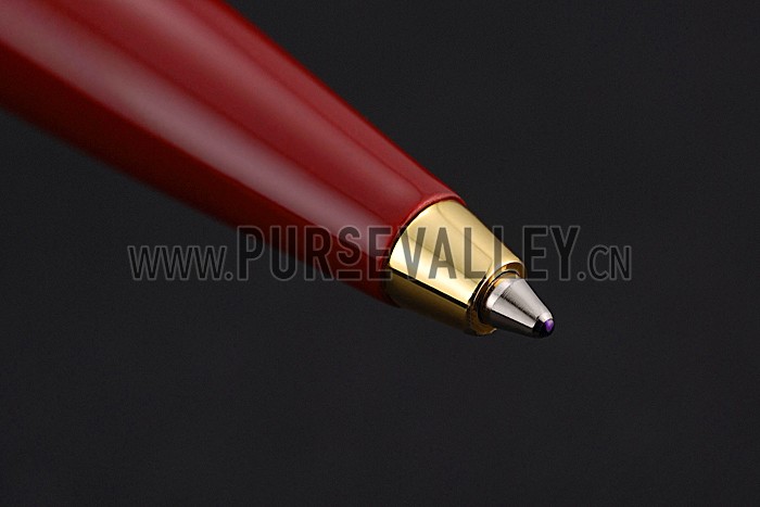 Cartier Gold Rimmed Gold Wave Pattern Upper Body Red Ballpoint Pen 622771