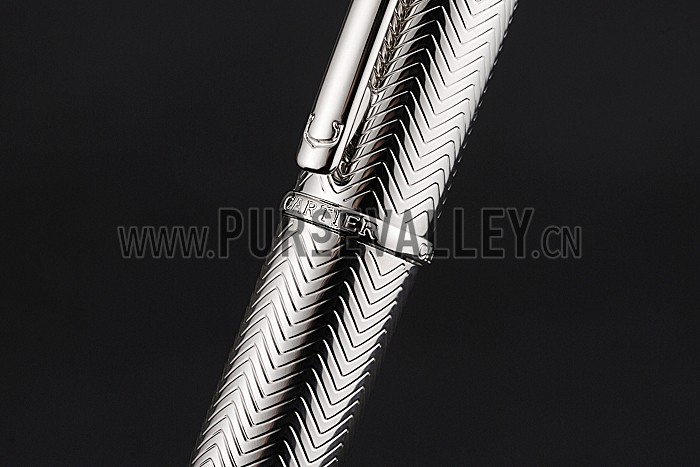 Cartier Fully Wave Patterned Silver Ballpoint Pen 622772