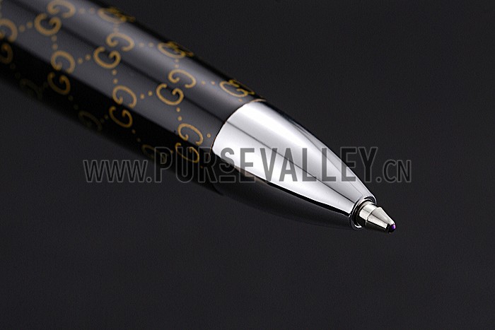 Gucci Silver Rimmed Full Monogrammed Black Ballpoint Pen 622781