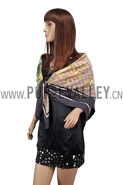 Gucci GG Blooms Print Scarf Black 621819