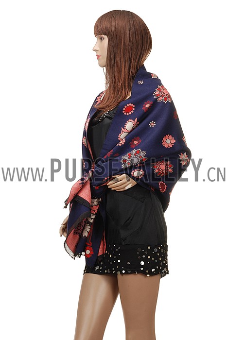 Bvlgari Blooming Flowers Dark Blue Scarf 621782