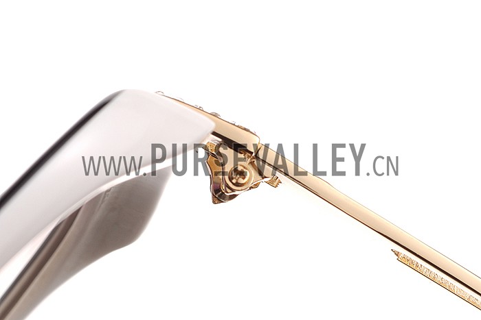 Hermes Studded Carriage Detail White Frame Sunglasses 308096