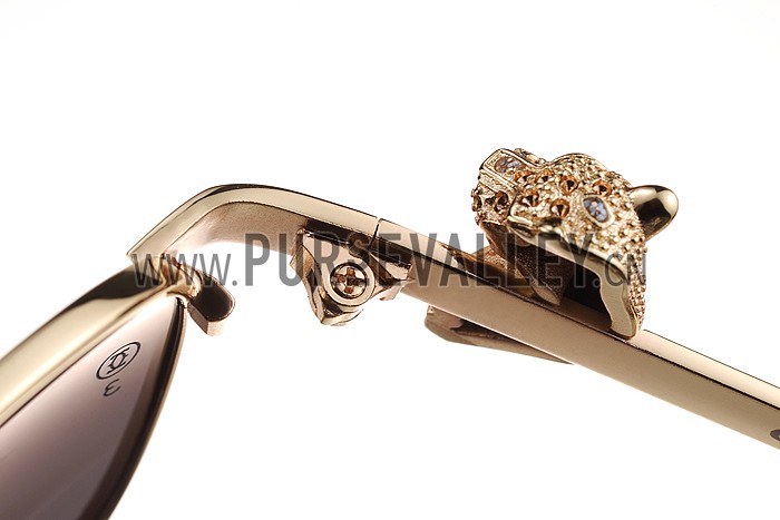 Cartier Screw And Panthere Decor Gold Frames Black Lenses Sunglasses 308135