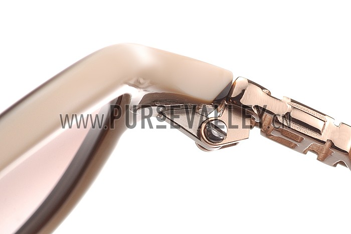 Hermes Large Oversized Beige Frame Sunglasses with Metallic Logo 308102