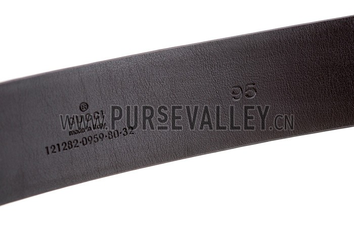 Gucci Replica Brown Leather Trim Interlocking Brass G Buckle Monogram Belt