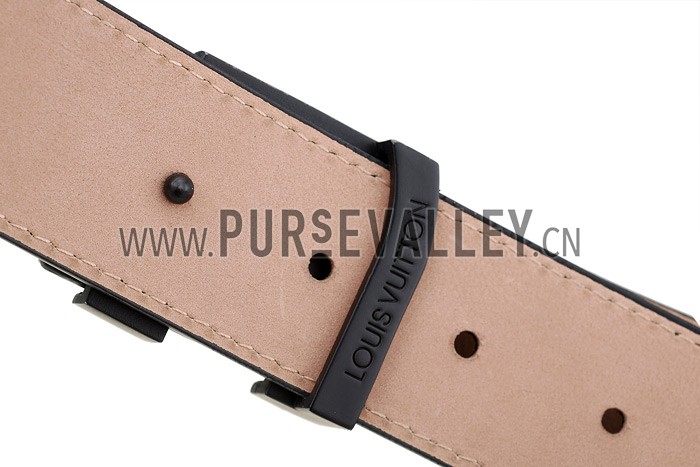 Louis Vuitton Replica Black Ruthanium Finished Logo Buckle Louis Vuitton Graphite Leather Belt