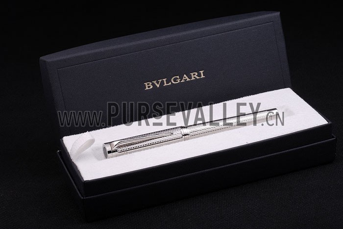 Bvlgari Vertical Grooved Cutwork Ballpoint Pen With Bvlgari Engraved Cap
