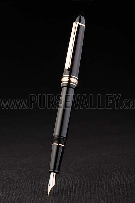 MontBlanc Gold Trimmed Black Enamel Fountain Pen With MB Engraving