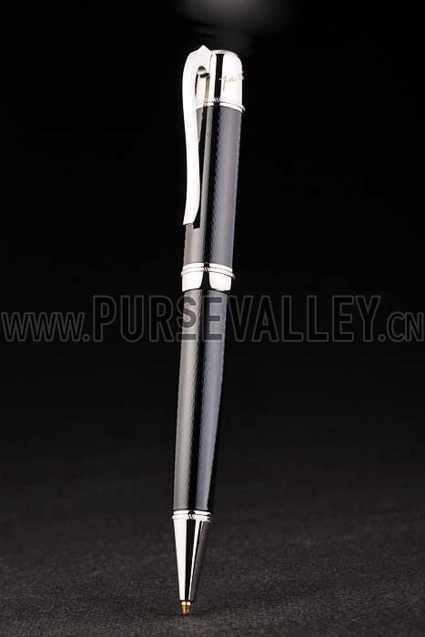 MontBlanc Silver Tipped And Rimmed Black Enamel Ballpoint Pen With MB Engraving