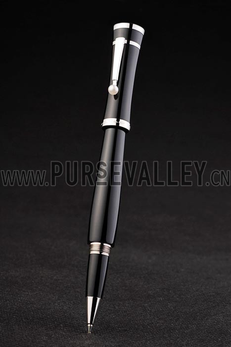MontBlanc Silver Trimmed Black Ballpoint Pen With MB Engraved Cap
