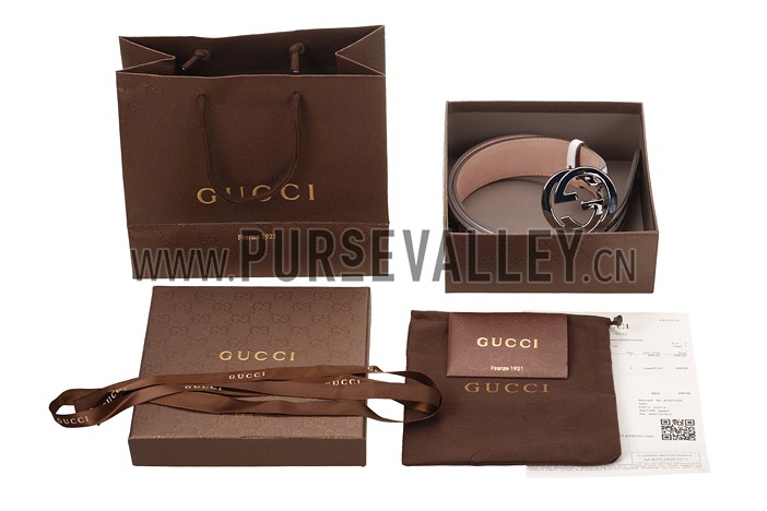 Gucci White Leather Belt with Silver Interlocking G Buckle