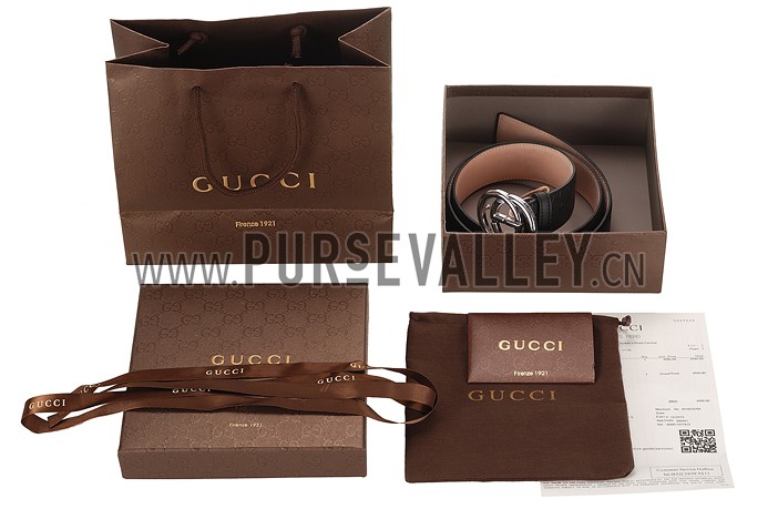 Guccissima Black Leather Belt with Interlocking G Buckle