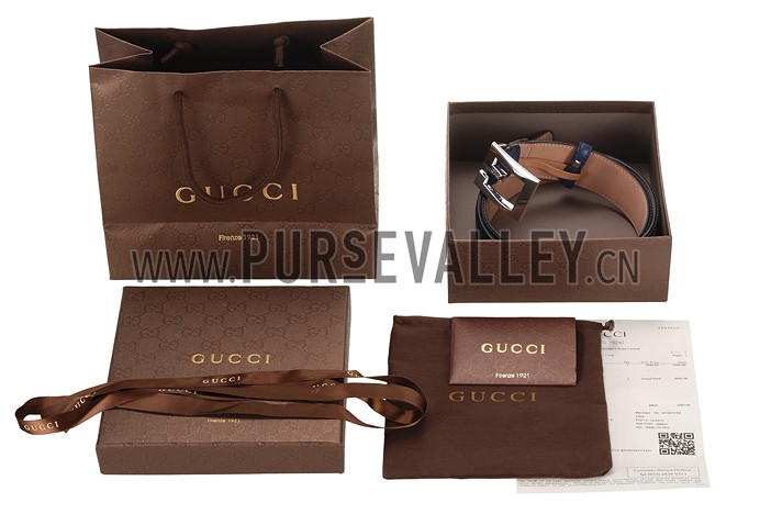 Gucci Multicolor Leather Belt with Square G Buckle Blue